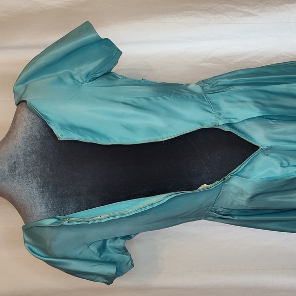 60s Vintage Cinderella Blue Full Length Formal Gown Short Sleeves - Picture 7 of 16